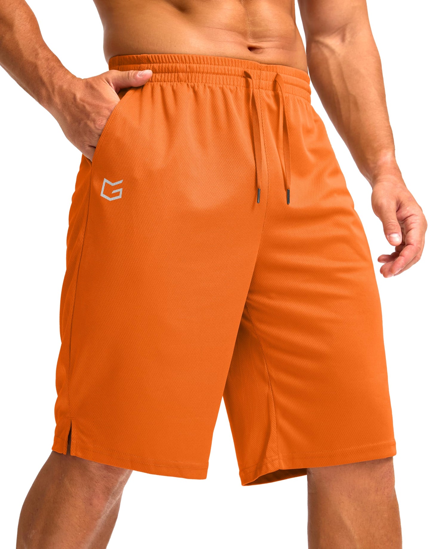 G Gradual Men's Athletic Shorts with Pockets 9" / 11" Long Basketball Shorts Lightweight Quick Dry Gym Workout Shorts for Men(Orange,XXL)