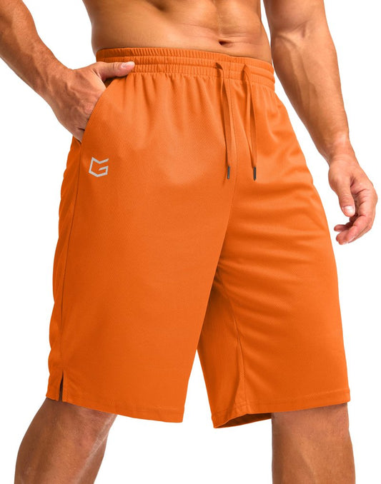 G Gradual Men's Athletic Shorts with Pockets 9" / 11" Long Basketball Shorts Lightweight Quick Dry Gym Workout Shorts for Men(Orange,XXL)