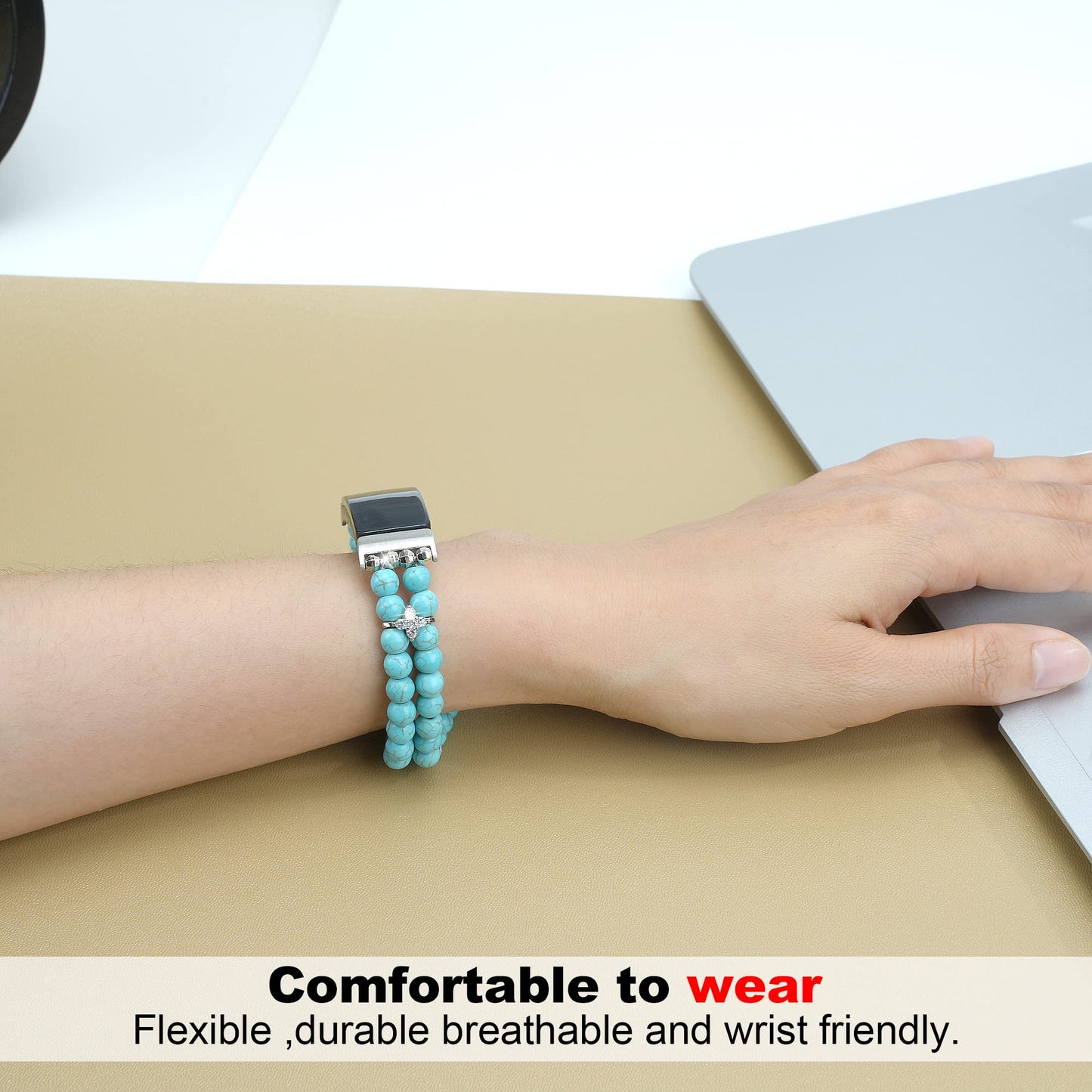 Wongeto Compatible with Fitbit Inspire 2 & Inspire/Inspire HR Bands,Fashion Handmade Elastic Stretch Pearl Bracelet Women Replacement Strap for Fitbit Inspire accssorises (Turquoise)