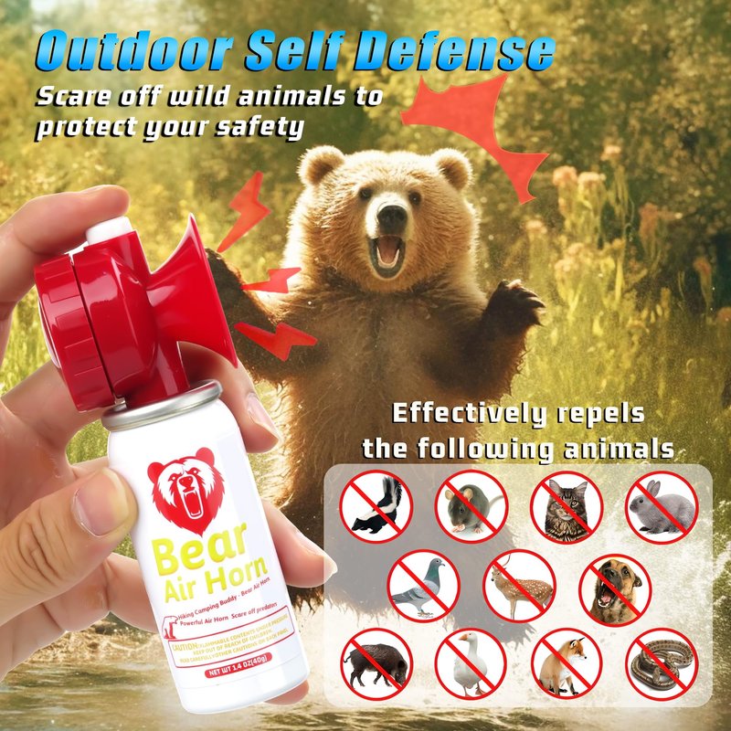 1.4oz Bear Horn for Self Defense, 123dB Loud Mini Air Horn, Audible Up to 1/2 Mile, Safety Air Horn for Hiking,Camping and Outdoor Protection (Red 2pcs)
