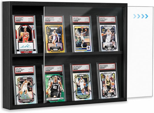 Trading Card Display Case - Wall-Mounted Wooden Frame for Sports Cards | Clear View, Black (1 Pack)