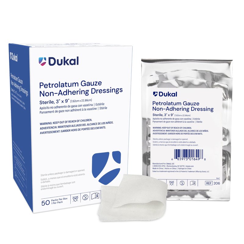 Dukal 206 Petrolatum Gauze, Sterile, 3" Width x 9" Length, Pack of 50