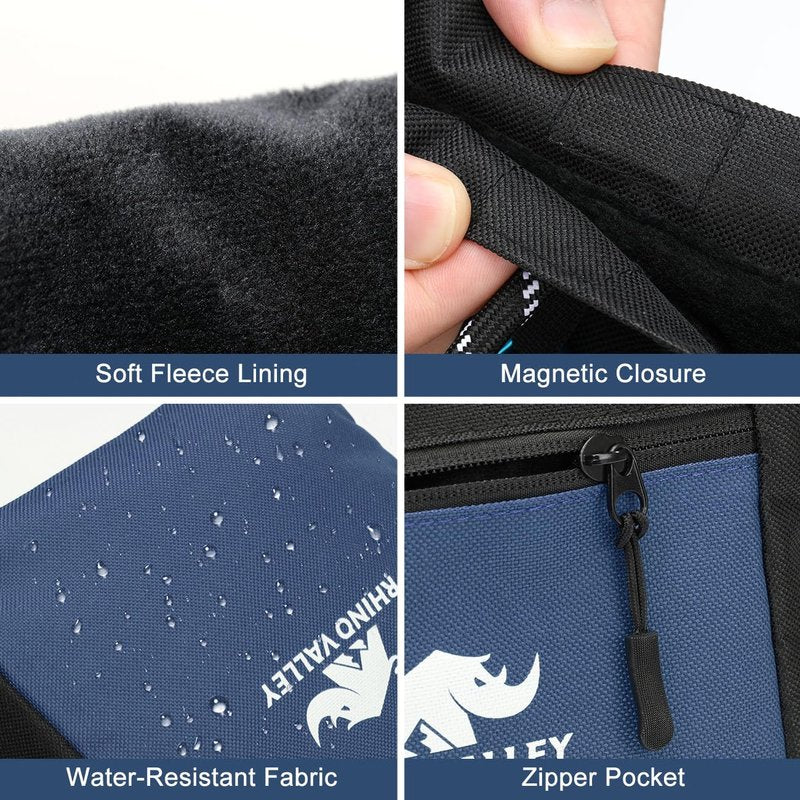 Rhino Valley Chalk Bag for Rock Climbing, Large Bouldering Chalk Bucket with Magnetic Closure/Zipper Pocket-Weight Lifting, Gym, Disc Golf, Wall, Rock Climbing Gifts Gear Accessories, Navy Blue+Black
