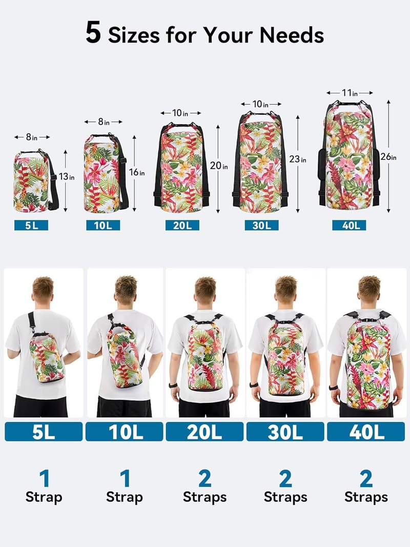Waterproof Dry Bag - Lightweight Roll Top Backpack for Travel, Kayaking, Camping | 5L/10L/20L/30L/40L