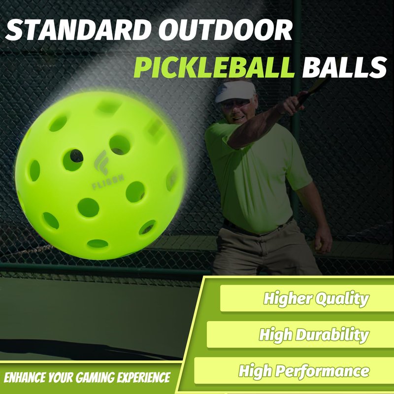 Gustamucho Fligon Pickleball Balls, 12-Pack, Pickleball Balls 40-Hole Outdoor Design, High Bounce, True Flight & Durability for All Skill Levels（Green）
