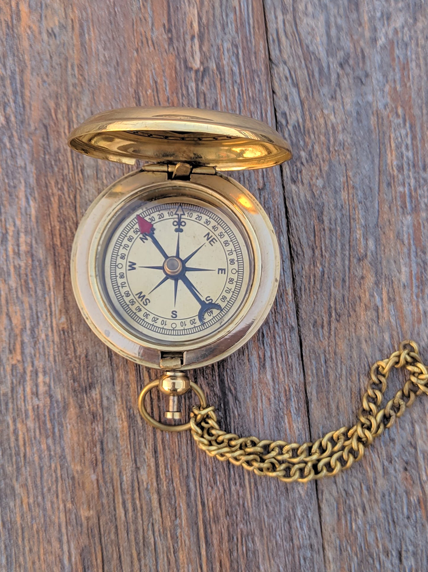 KNB HANDICRAFT Brass Engraved Pocket Compass with Leather Case | Be Strong and Courageous Gift Compass, Push Button 5 cm Confirmation Ideas, Baptism Gifts