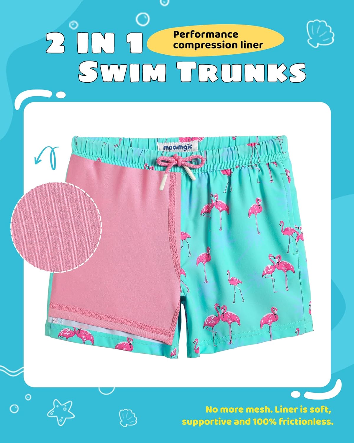 Boys Swim Trunks with Compression Liner - Toddler Stretch Swim Shorts for Comfort & Durability