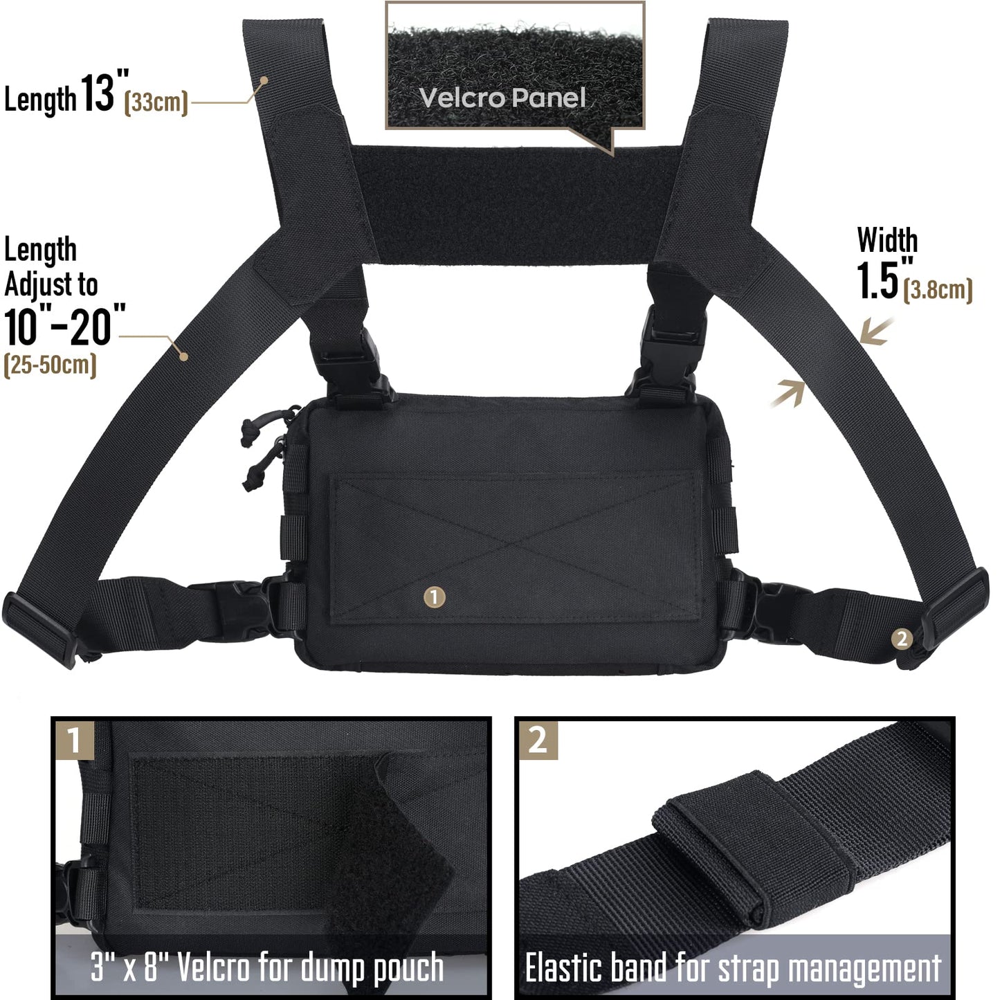 WYNEX Tactical Chest Rig Pack for Men, Running Chest Bag with Front Loop Airsoft Recon Chest Rigs for Hunting Outdoor EDC Combat Patch Included