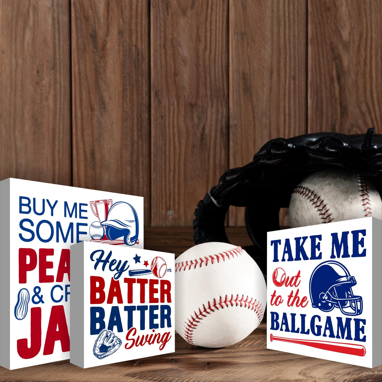 3Pcs Rustic Baseball Decor Wood Box Signs for Boys Room Tiered Tray