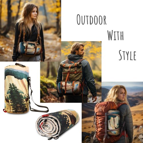AZITREK Sherpa Puffy Outdoor Blanket for Camping, Traveling, Car, Picnics, Beach, Concert, Stadium Sporting Events - Wearable, Machine Washable, Soft, Warm, Waterproof - 55 X 78 (Yellowstone NP)