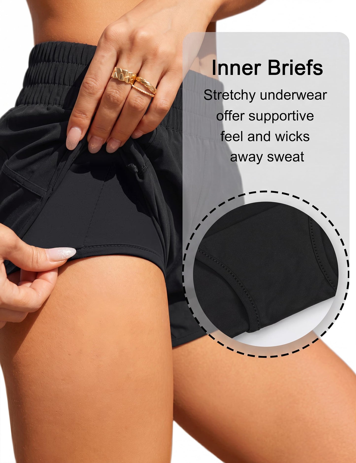 BMJL Women's Running Shorts Elastic High Waisted with Pockets, 2.5" Sporty Workout Quick Dry Athletic Shorts(L,Black)