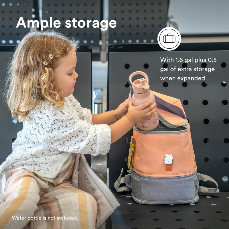 Stokke JetKids BackPack, Pink Lemonade - Expandable Design for Kids 2-7 Years Old - Easy-to-Clean, Water Repellent Fabric - Includes Pull-Out Seat Pad, Name Tag & Detachable Captain Stripes