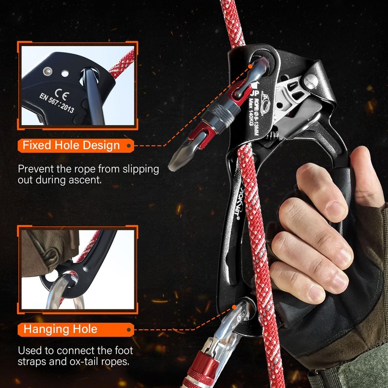 UIAA & CE Certified Rope Ascender Aluminum Alloy Rock Climbing Gear Strong Rigging Rappelling Equipment for Rock Tree Climbing Arborist Rescue Mountaineering Caving (Right Hand Black 1)