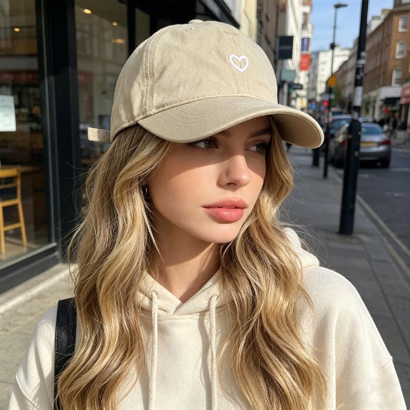 Epsoco Vintage Heart Embroidered Washed Baseball Cap for Women Cute Cotton Low Profile Adjustable Dad Hat Khaki-B