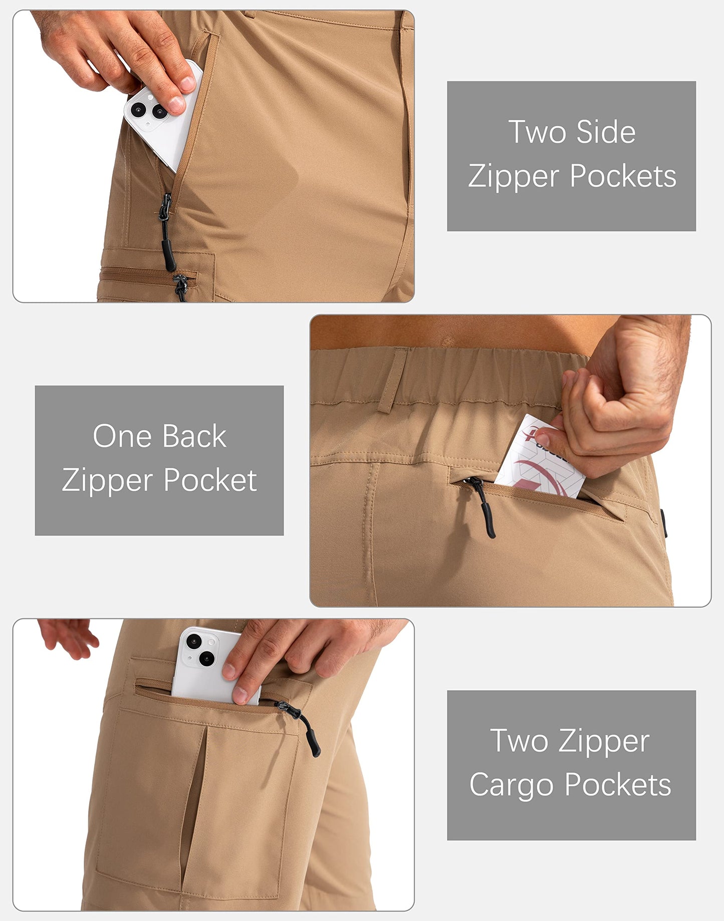 Pudolla Men's Hiking Cargo Shorts 9" Lightweight Outdoor Work Shorts for Men Travel Golf Camping Casual with 5 Zipper Pockets(Dark Khaki XX-Large)
