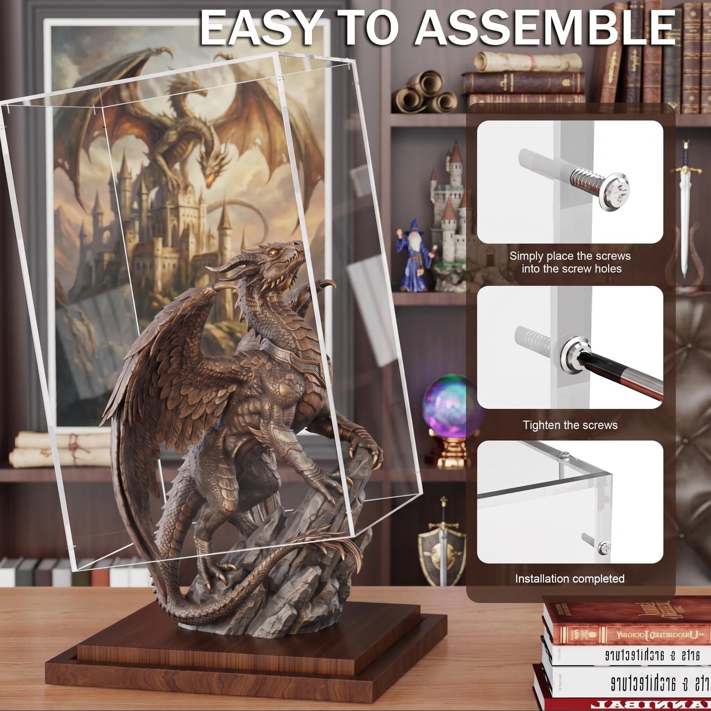 VGMiu Display Clear Cases for Collectibles with Wood Base Clear Case Box