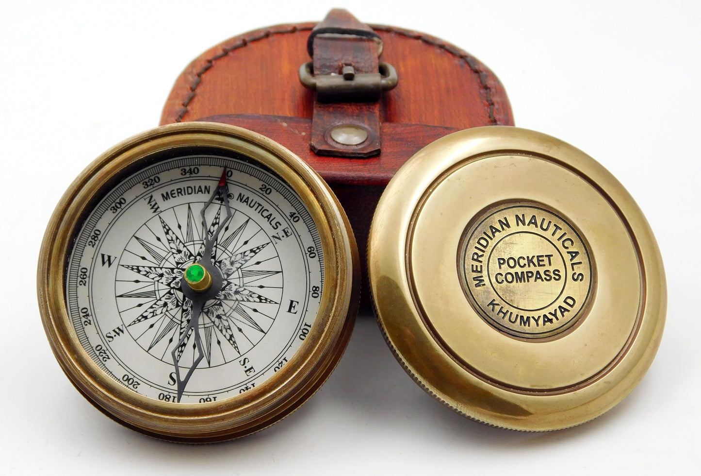 KHUMYAYAD Brass Hand Made Fully Functional Compass with Leather Case & Robert Frost Poem Engraved