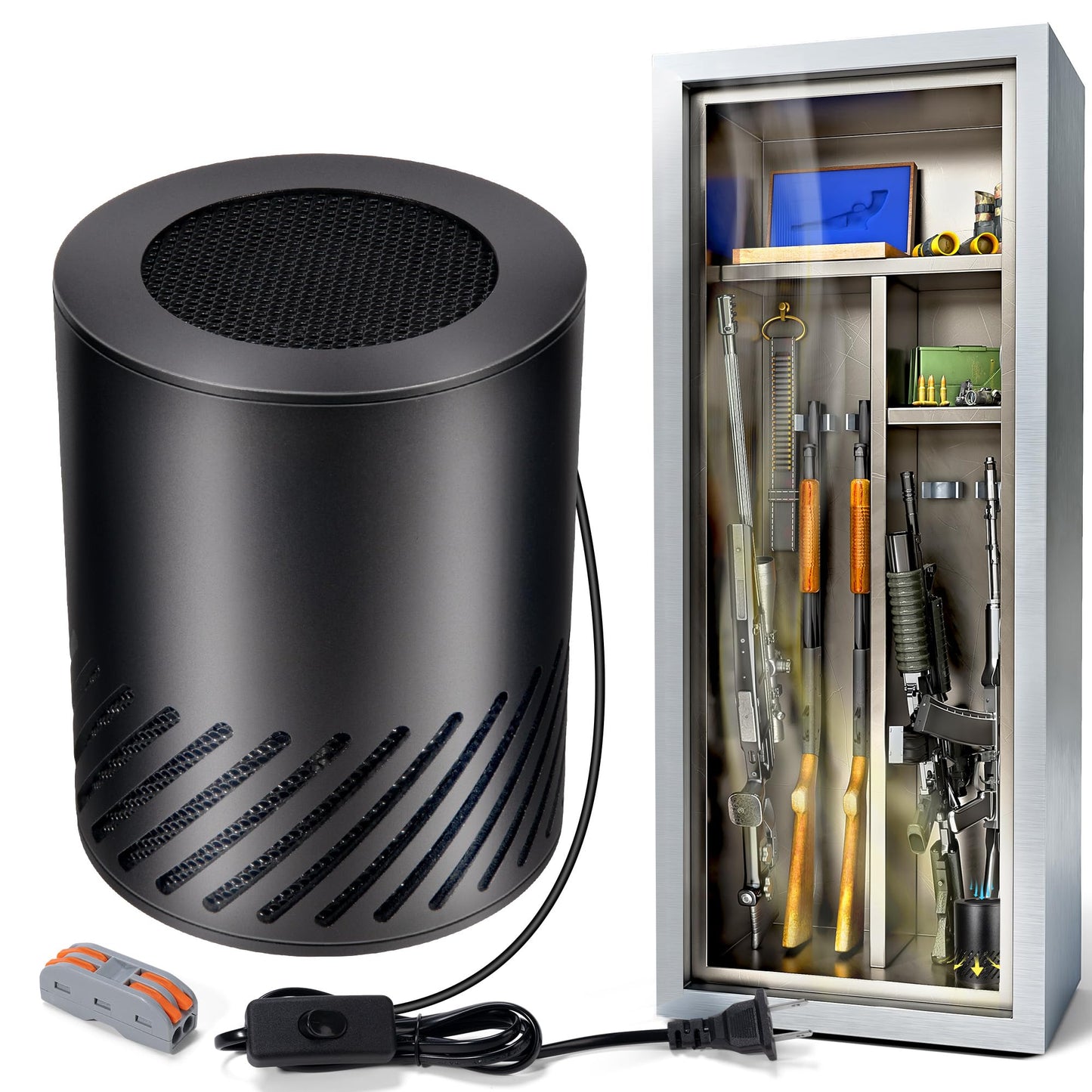 Gun Safe Dehumidifier Electric, Dehumidifier for Gun Safe Dryer, Plug in Gun Safe Heater, 360° Heating Circular Air with Built-in Fan