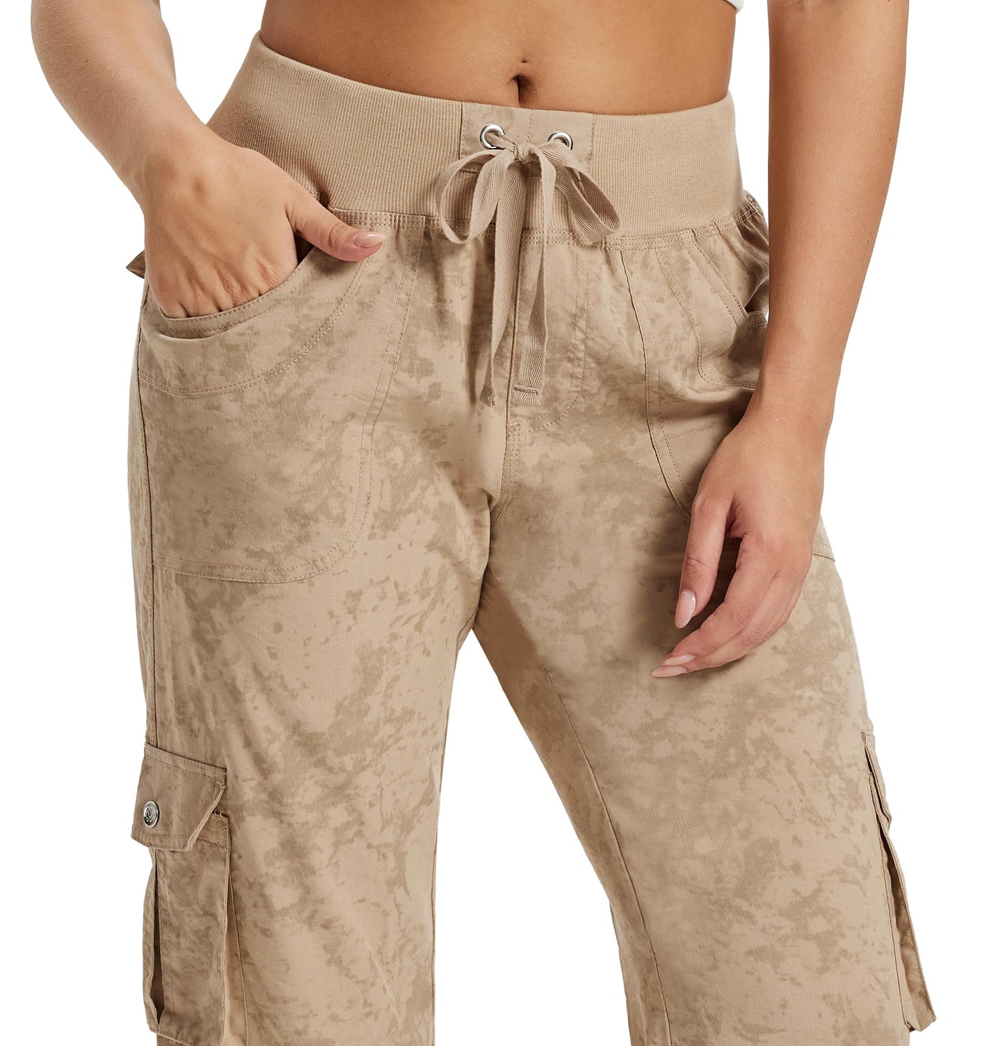 MoFiz Womens Cargo Capris Lightweight Hiking Pants Quick Dry Casual Outdoor Loose Shorts Dirty Khaki 2XL