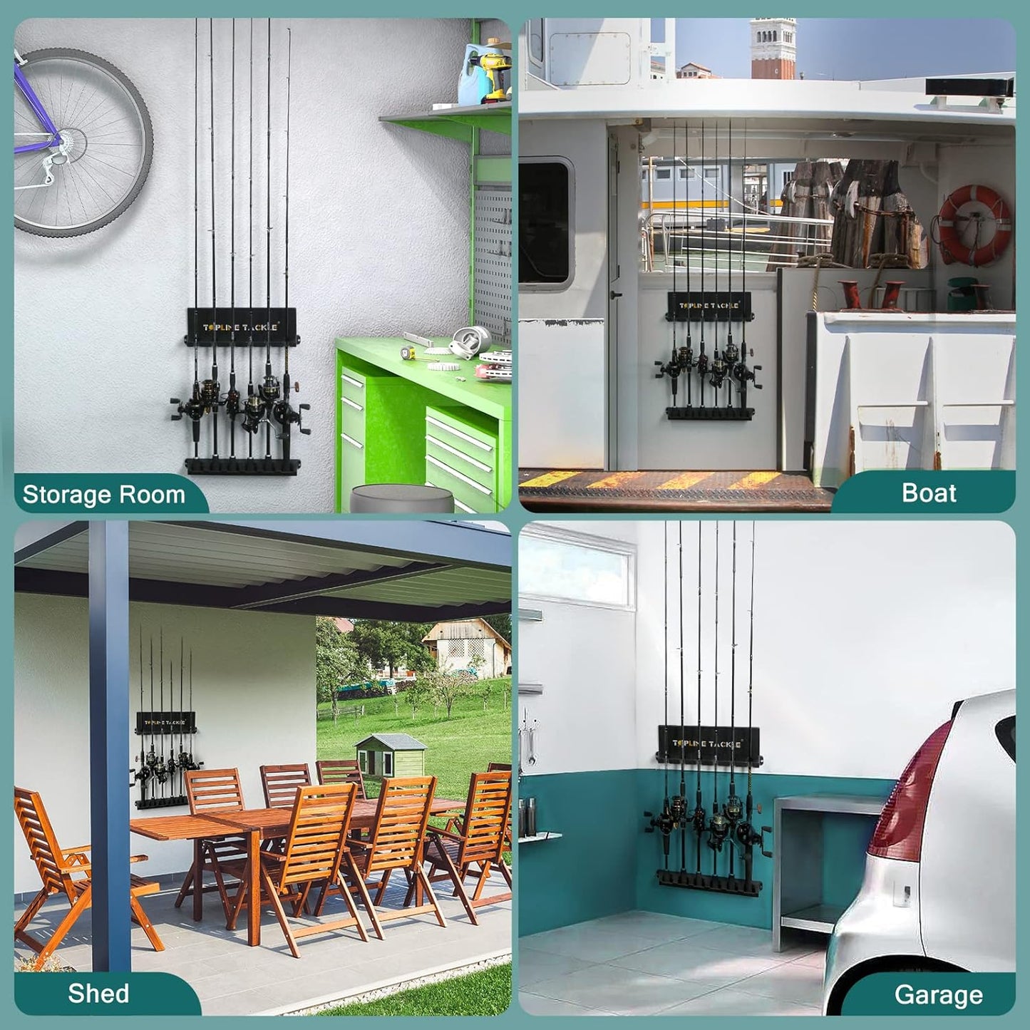 Vertical Fishing Rod Holders - Wall Mounted Rack for 12 Rods | 2 Set Storage Solution