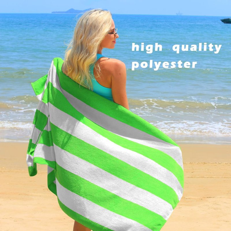 Oversized Beach Towels - 4 Pack Lightweight Cabana Stripe Pool Bath Towels for Kids & Adults | Extra Large 30x60 Inches, Green
