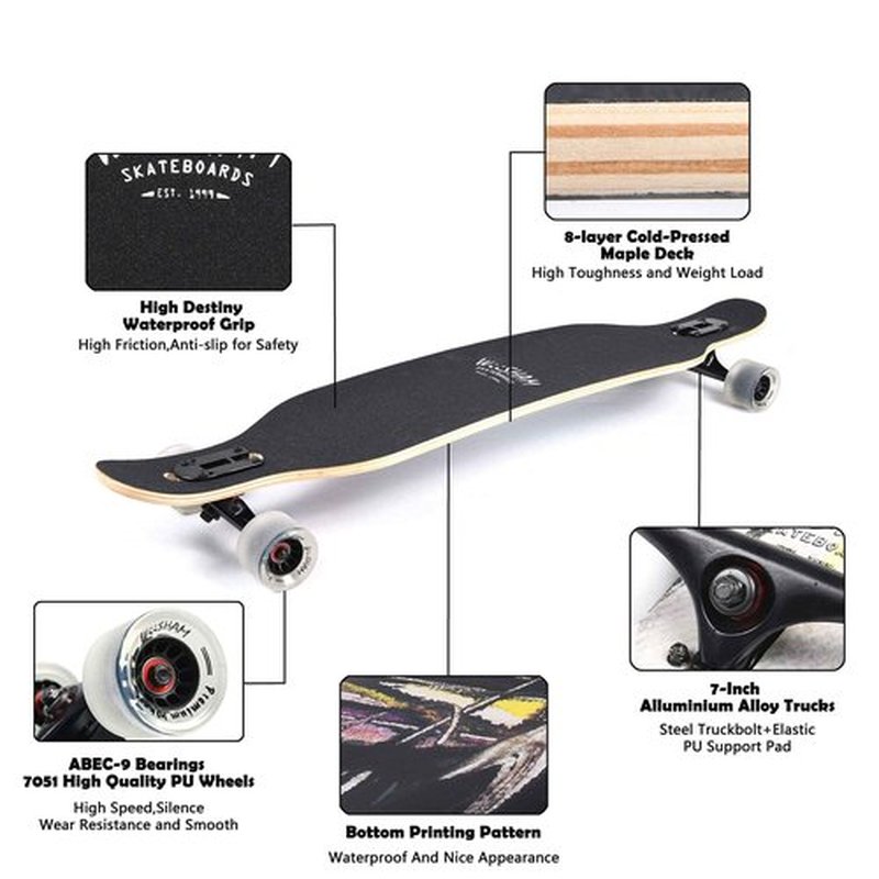 Amrgot 42 inches Complete Longborads Drop Through Deck Concave Cruise Professional Longboards