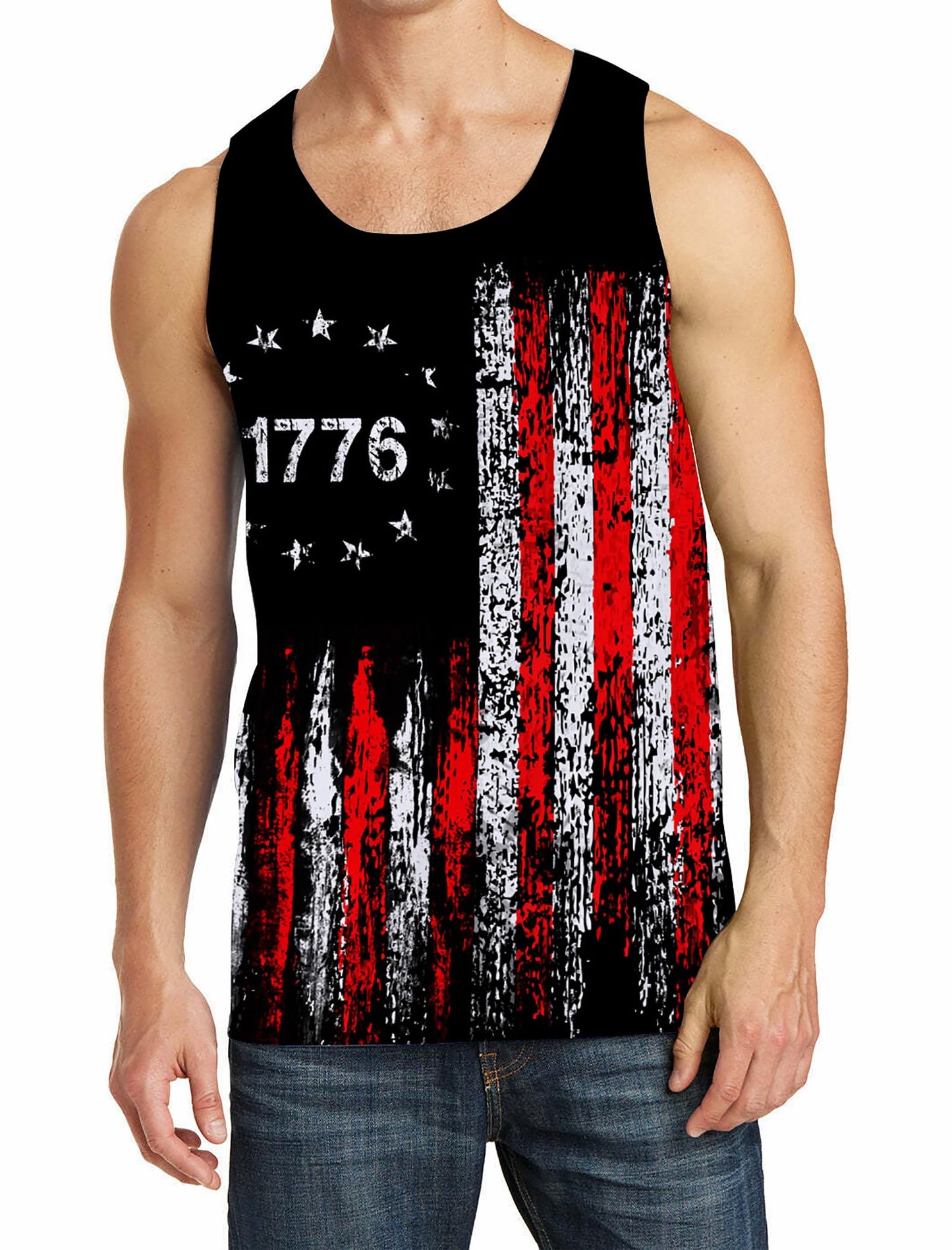 RAISEVERN Mens American Flag Tank Tops 4th of July Sleeveless Shirt 1776 Summer Beach Quick Dry Top Shirts Cool Breathable Patriotic USA Graphic Workout Muscle Tee for Guys Medium