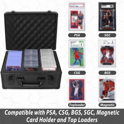OUUTMEE Graded Card Case - Aluminum Alloy Graded Card Storage Box Compatible with 100 Card Slabs - the Sports Trading Card Case Fits PSA, CSG, BGS and Top Loaders