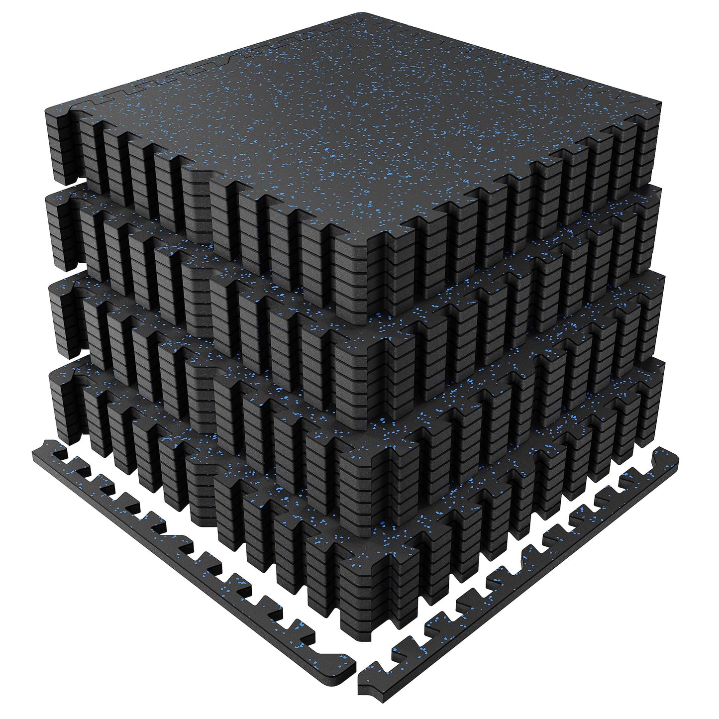 PRAISUN 0.6" Thicker Rubber Top Gym Flooring for Home Gym, 24 Pcs 96 Sq Ft Workout Mats, Exercise Mat, Interlocking Rubber Floor Mats with High Density EVA Foam for Garage, 24 x 24in, Black/Blue