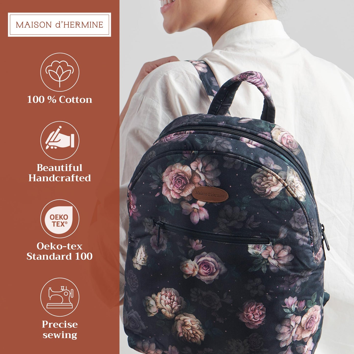 Maison d' Hermine Backpack for Women Men Cotton Shoulder Multipurpose Rucksack with Small Pouch Lightweight Multi Pocket Bag for Travel Work Beach Perfect for Spring Summer (Moody Florals)
