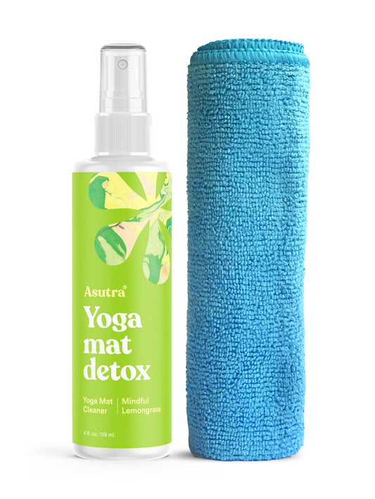 ASUTRA Yoga Mat Cleaner Spray (Mindful Lemongrass), 4 fl oz - No Slippery Residue, Organic Essential Oils Deep-Cleansing for Fitness Gear & Gym Equipment, Microfiber Towel Included