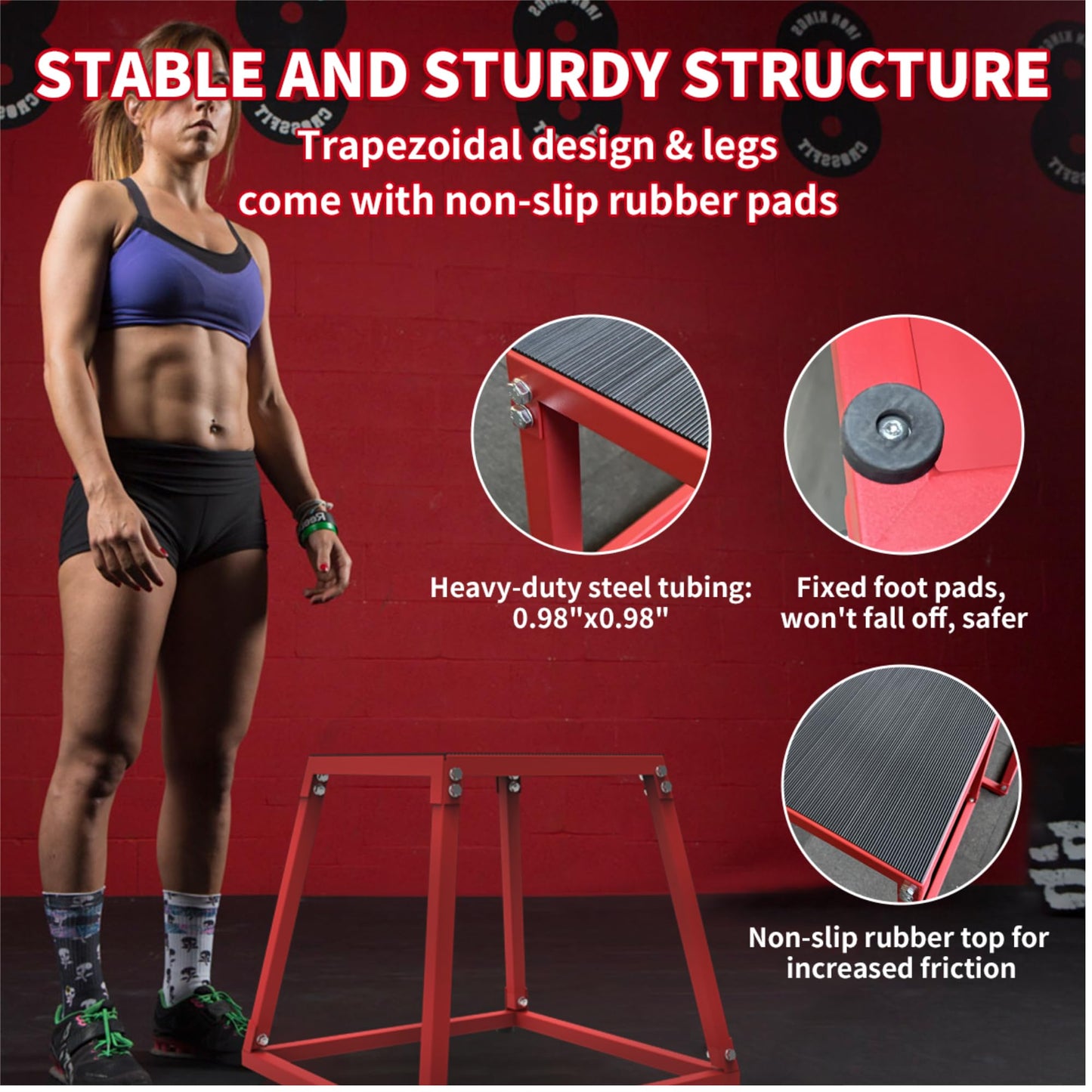 Garvee 12/18/24 Inch Steel Plyo Box for Exercise, Plyometric Jumping Box Metal Exercise Step Up Box with Anti-Slip Surface for Home Gym Training,Single and Set,Red