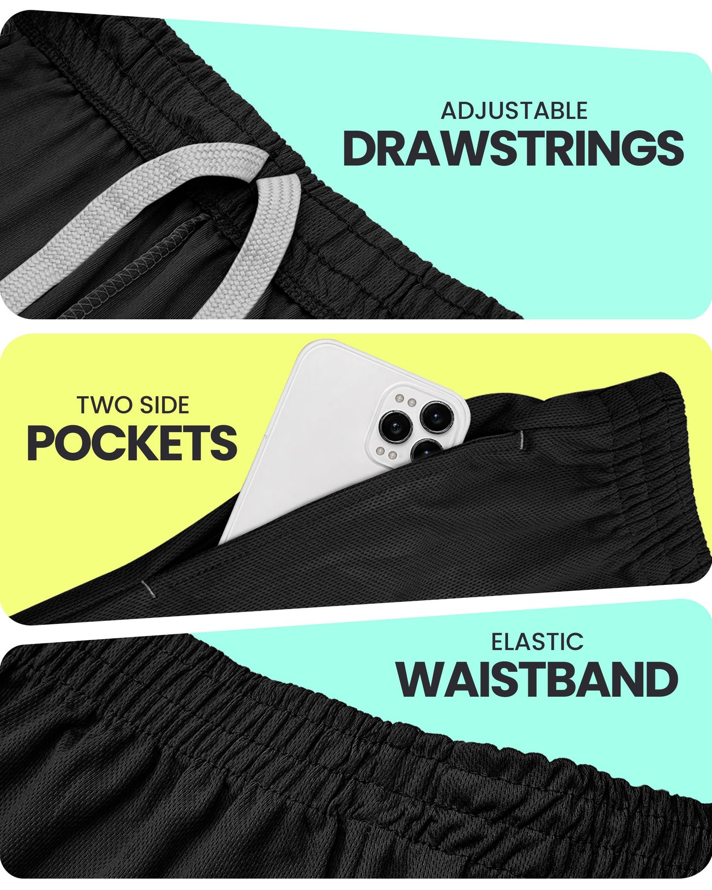 NY Threads Men's Athletic Shorts Quick Dry Loose-Fit Lightweight Running Workout Gym Shorts with Pockets, 3X-Large, Black