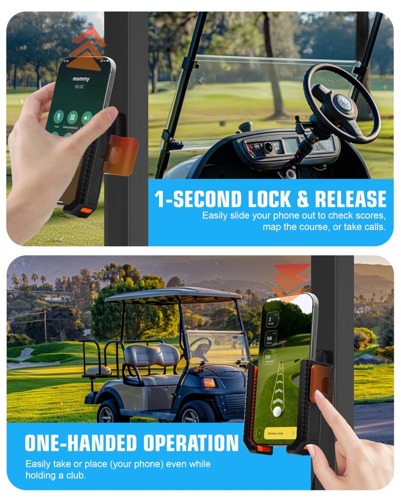 XEEP 2026 Magnetic Golf Cart Phone Holder 8pcs N52 Magnets, 360° Rotation, One-Touch Lock, Compatible with EZGO/Club Car/Yamaha, Golf Cart Cell Phone Holder for All 4.5-7" Smartphones