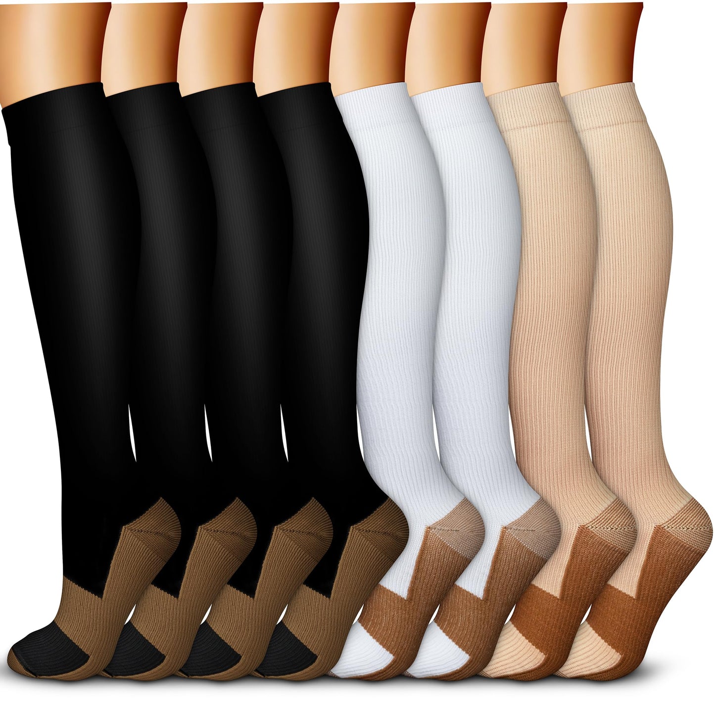 QUXIANG Copper Compression Socks for Women & Men Circulation (8 Pairs) - Best for Running Athletic Cycling - 15-20 mmHg (L/XL,Multi 18)