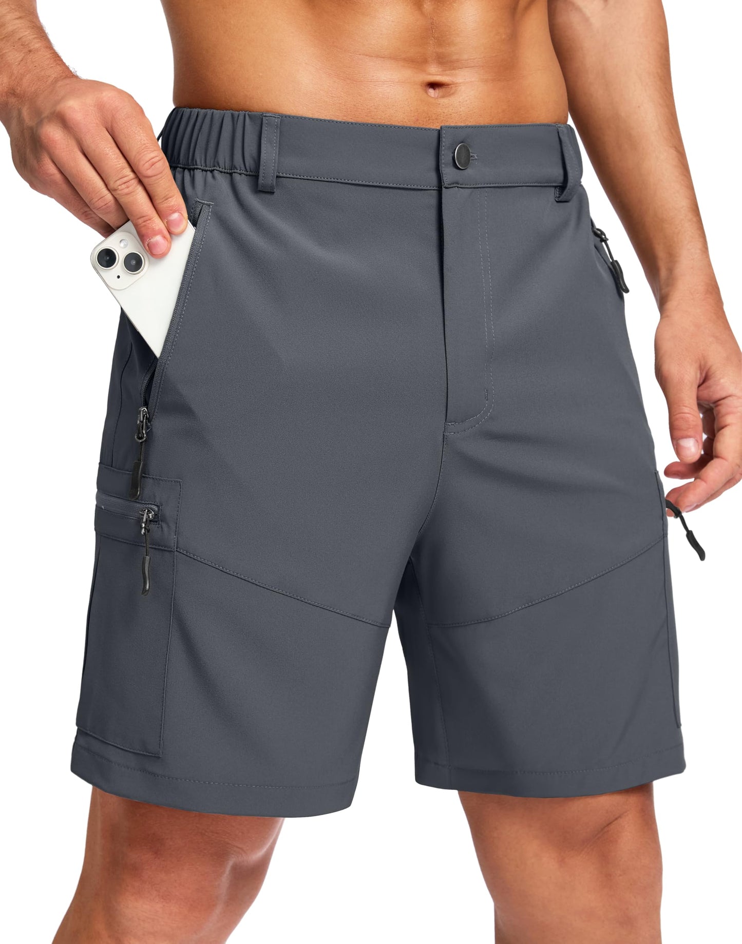 Pudolla Men's Hiking Cargo Shorts Lightweight 7" Travel Casual Shorts for Men Golf Work Outdoor with 5 Zipper Pockets(Deep Grey Small)