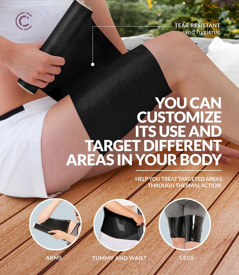 CURVEEZ 2 Rolls Osmotic Plastic Body Sweat Wrap, Workout & Sweat Enhancer - Stomach Wrap for Belly - Diy Sauna Body Wrap - Waist Trimmer Black