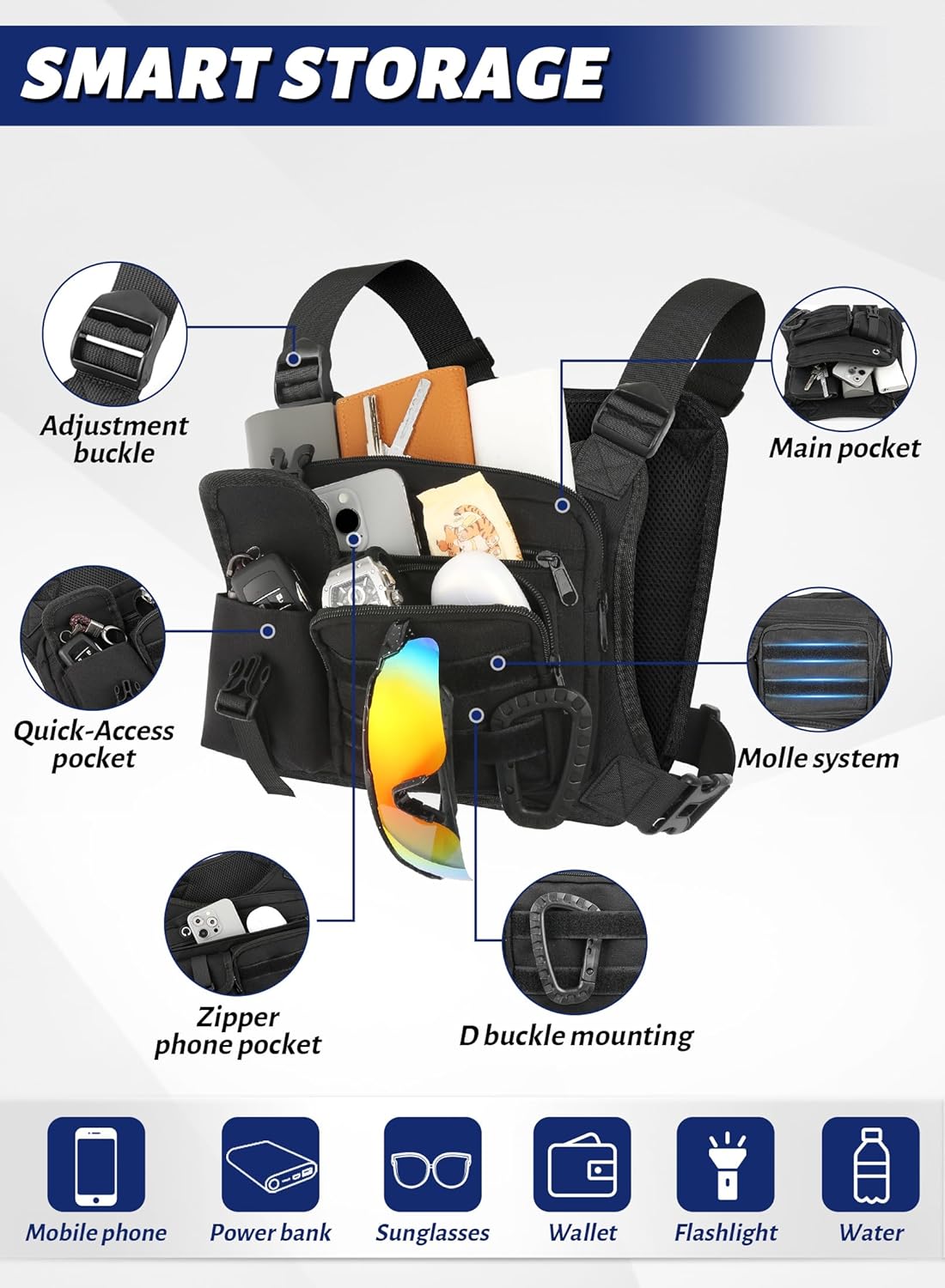 Lightweight Utility Chest Bag for Men & Women - Running Pack with Phone Holder | Ideal for Sports & Workouts