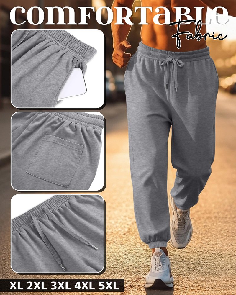 Evervibe 4 Pack Men’s Big and Tall Sweatpants Drawstring Loose Joggers Casual Elastic Waist Athletic Pants with Pockets(Light Haze Blue, Dark Blue, Light Gray, Black,5X-Large)