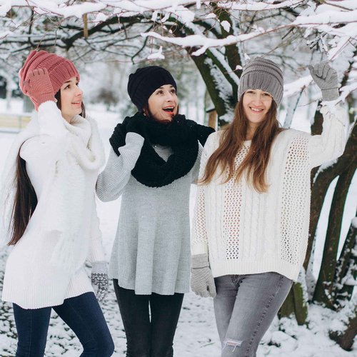 Suhine 16 Pcs Winter Beanie Hat Scarf Gloves Set Women Winter Knitted Hat Circle Scarves Touchscreen Gloves Earmuffs(Black, White, Gray, Pink,Classic Style)
