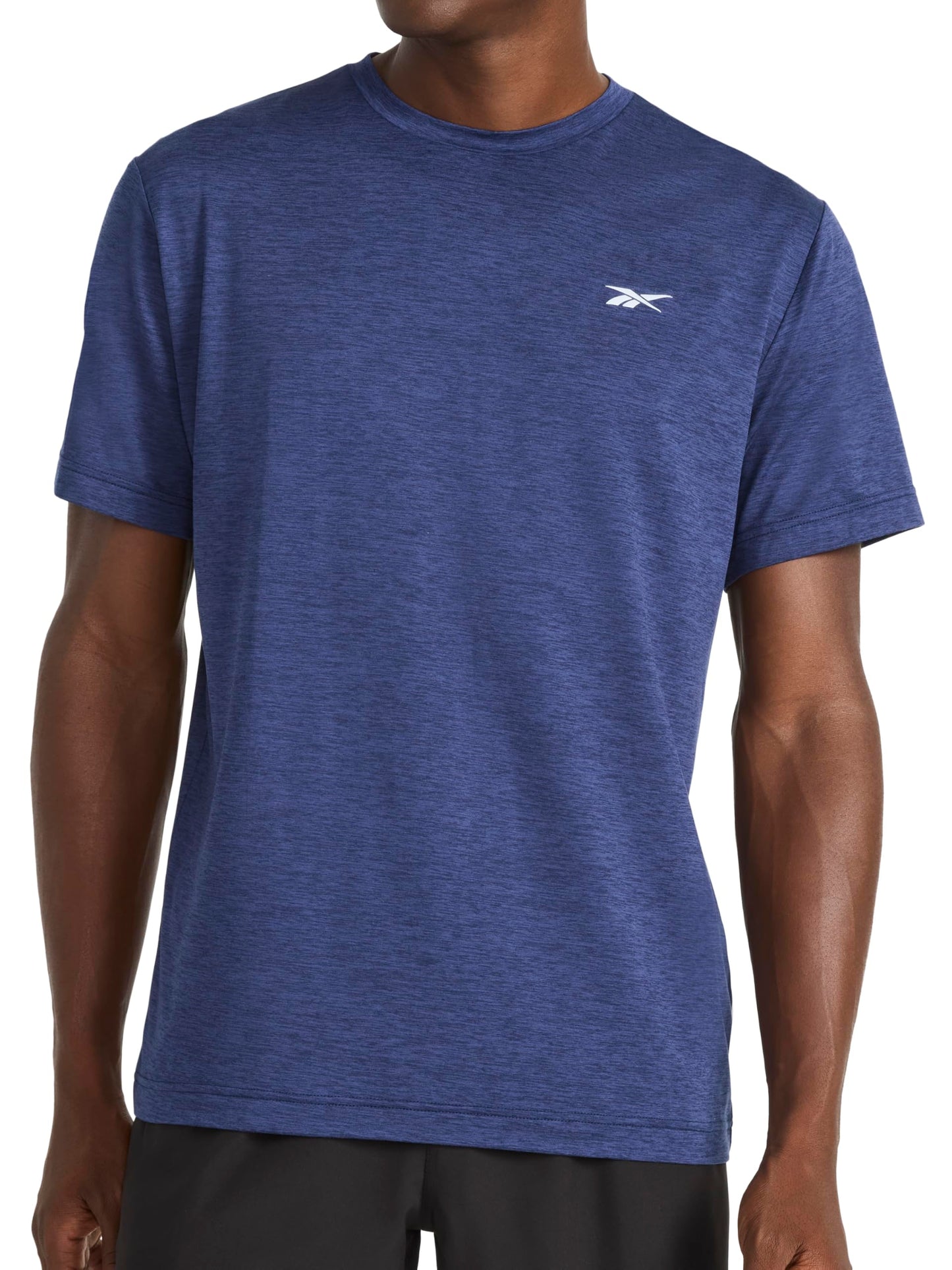 Reebok Men’s Strike Short Sleeve Crewneck T-Shirt, Standard Fit, Lightweight Stretch Poly Jersey Fabric, Navy Heather, Large