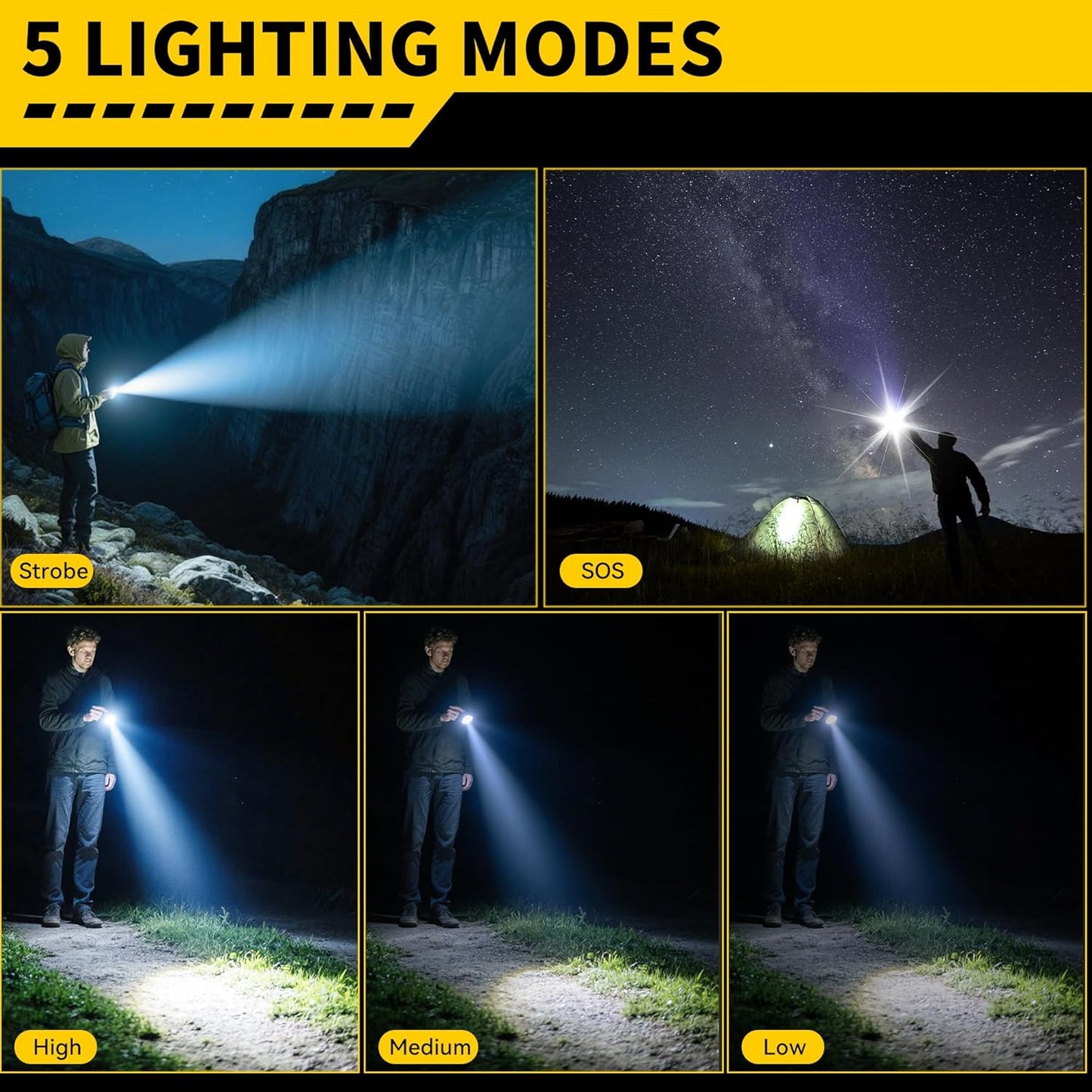 Rechargeable Flashlights - High Lumens LED Tactical Light | 5 Modes, Waterproof, Zoomable, 4-Pack for Home & Camping
