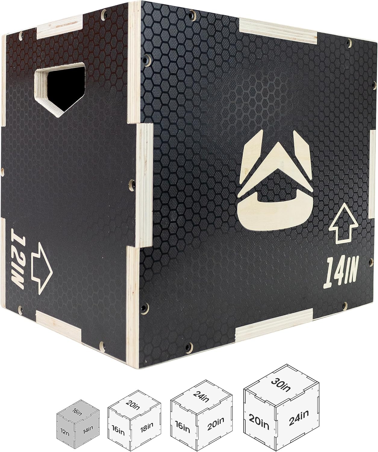 Ultra Fitness Gear Wooden Plyo Box, 31 Plyometric Jump Training Squat, Step Up, Jumps & More Workout Size S, M, L, XL, Home Gym Exercise Equipment (Black Anti-Slip, Small 16/14/12)