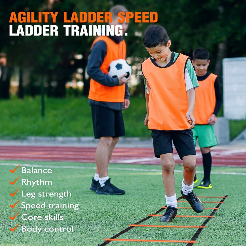 UZTUGG Soccer Training Equipment, Speed Agility Training Equipment for Kids Youth Adults, 20ft Agility Ladder, 4 Hurdles, Jump Rope, 12 Soccer Cones, Running Parachute, Football Training Equipment