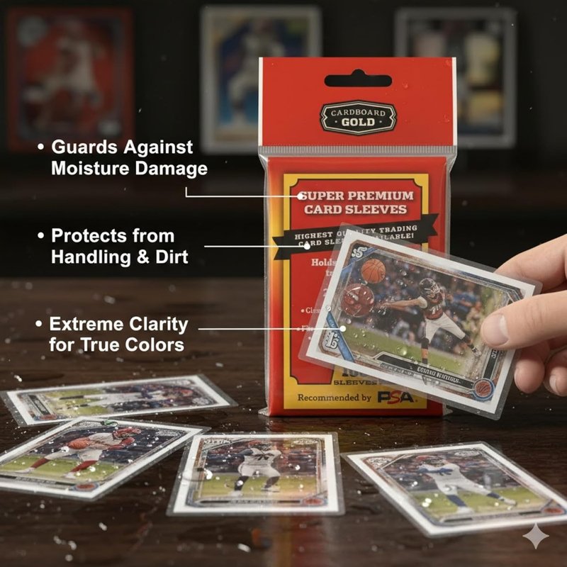 Gold Super Premium Card Sleeves - Ultra Clear OPP 2 Mil | Fits Standard Trading Cards (1000 Pack)