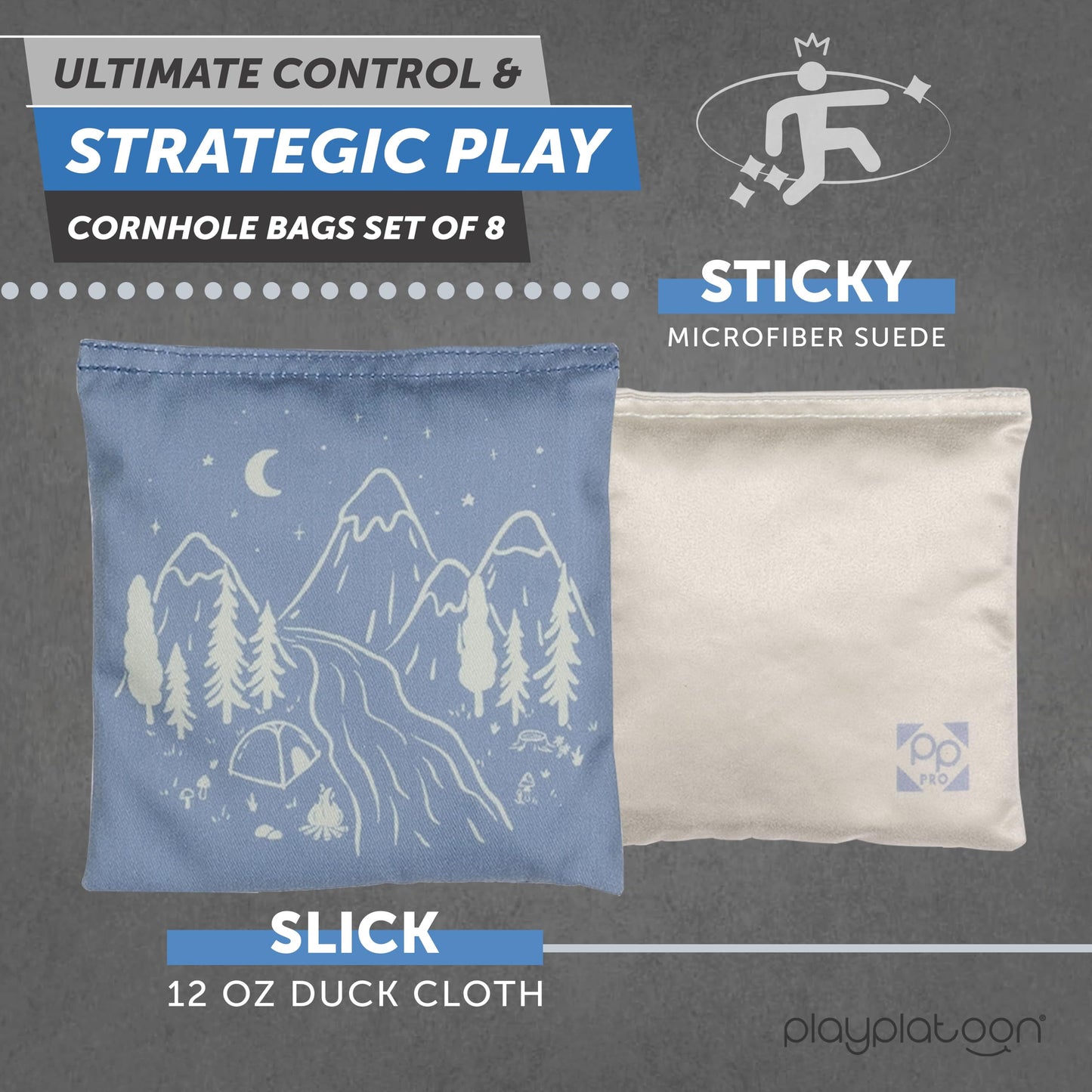 Play Platoon Professional Cornhole Bags Set of 8 - Regulation All Weather Double Sided Pro Corn Hole Bags - Sticky Side/Slick Side for Pro Cornhole Game - Stone Blue/Light Jade Bigfoot
