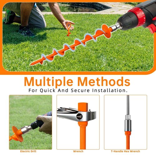 Dongxw Ground Anchor,Heavy Duty Tent Stakes Trampoline Anchors, Ground Anchors Screw in, Trampoline Anchor Kit with Straps,for Camping Tent, Swing Sets, Sheds, Trampoline(6 Pack,Orange)