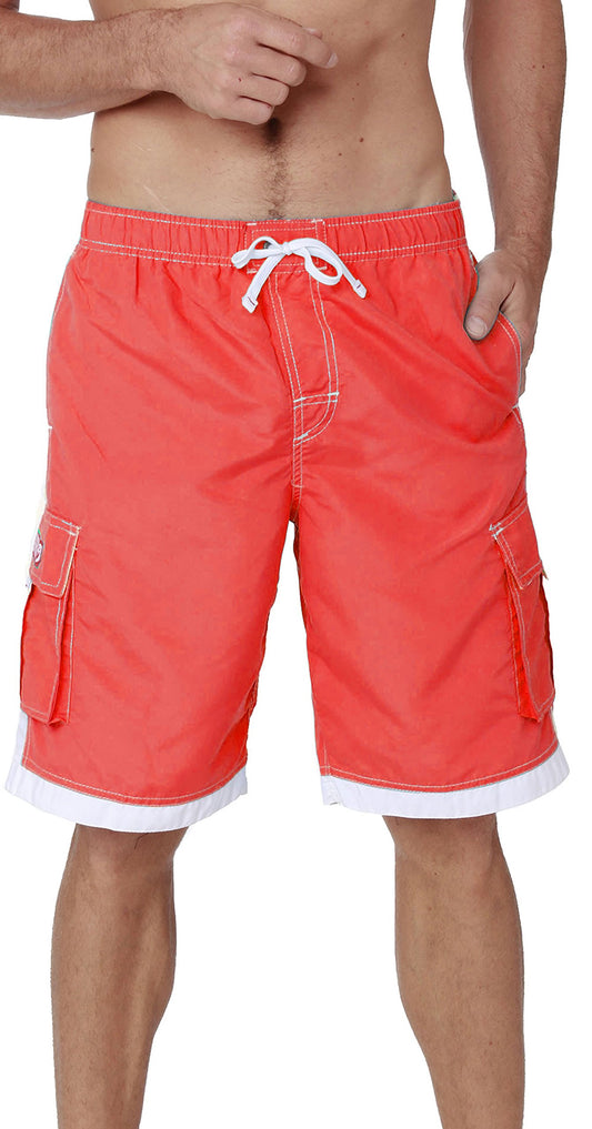 INGEAR Men's Quick Dry Swim Trunks Cargo Water Shorts with Mesh Lining (Red, Medium)