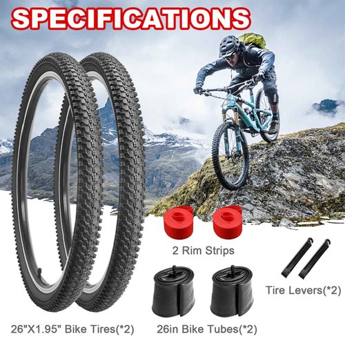 26 inch Bike Tires, Bicycle Tires 26"x 1.95" Folding Replacement for Mountain Bike, 26" Schrader Valve Bike Tubes, Bicycle Tire Levers and Tire Liners 2 PCS