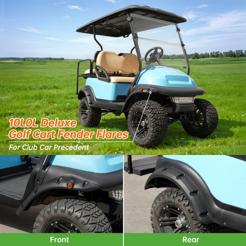 10L0L Golf Cart Fender Flares for Club Car Precedent 2004-Up Gas & Electric, Front & Rear Set of 4 with Stainless Steel Screws, Amber Reflectors (Not Fit Modified Models)